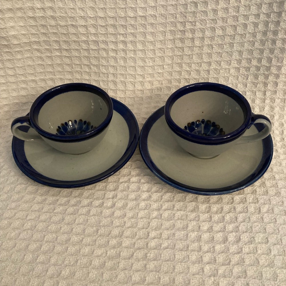 Vintage Ken Edwards El Palomar Mexico Flower Cups & Saucers Set Of 2 Rare